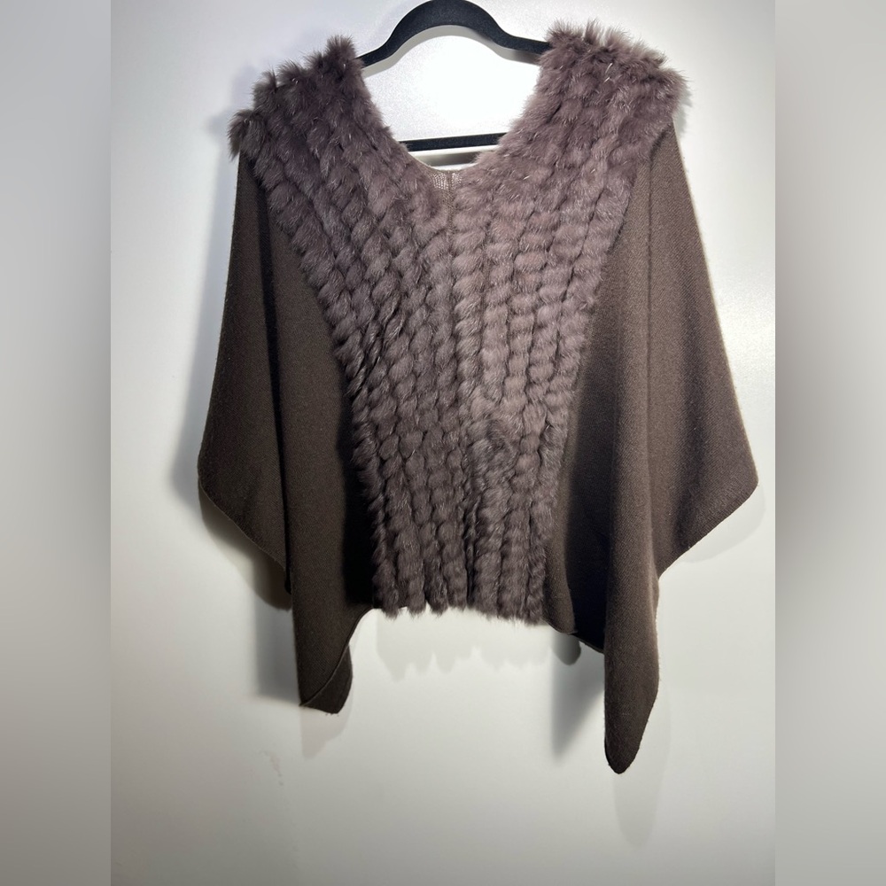 InCashmere Cashmere & Rabbit Fur Knit Shawl/Poncho One Size - Picture 4 of 8